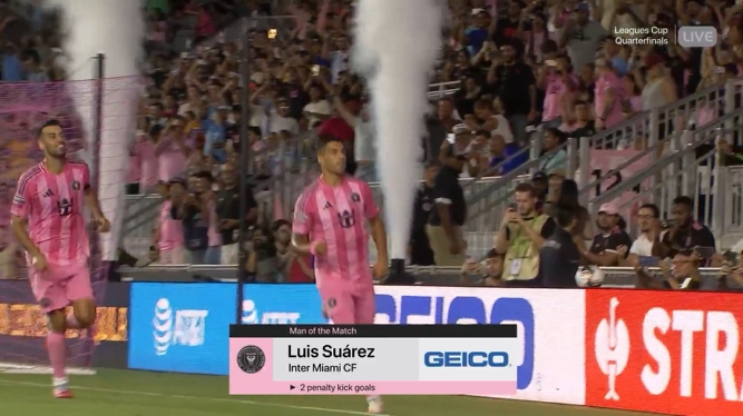 点射双响！苏亚雷斯当选迈阿密国际2-1老虎大学一役全场最佳